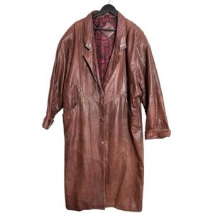 JF J. Ferrar Leather Trench Coat Brownish Red Vintage 80s 90s Large (SEE NOTES)